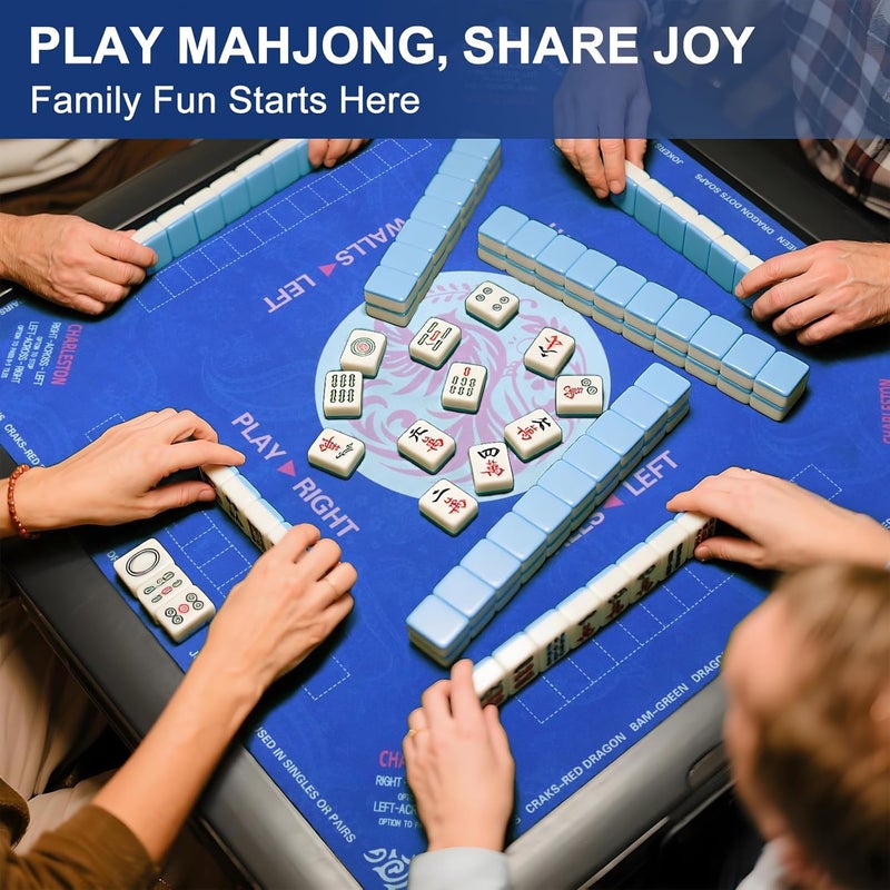 Maxsolve Store 2025 Mahjong Mat, 31.5" x 31.5" Neoprene Mahjong Table Mat with Rules, Anti Slip & Noise Reduction Gaming Mat for Poker, Card, Dominoes, Board & Tile Games, Mahjong Gift with Carrying Bag - Blue - Image 2